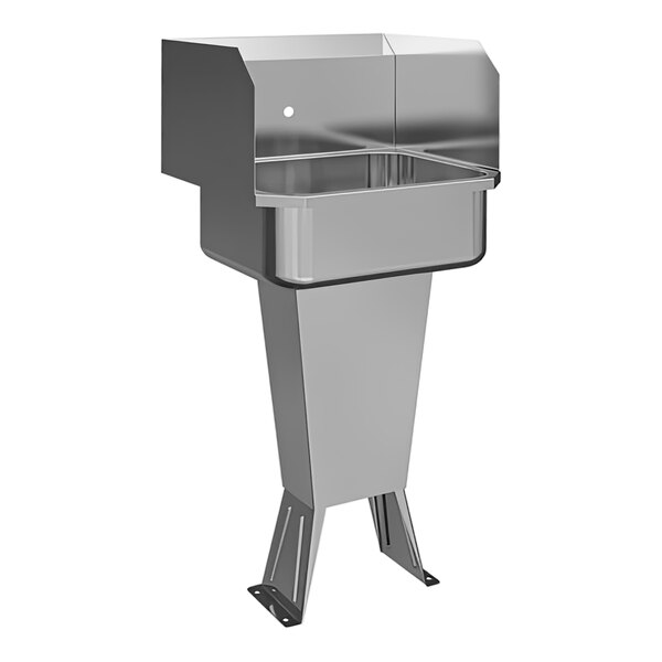 A stainless steel Sani-Lav utility sink with side splashes and a rectangular bottom.