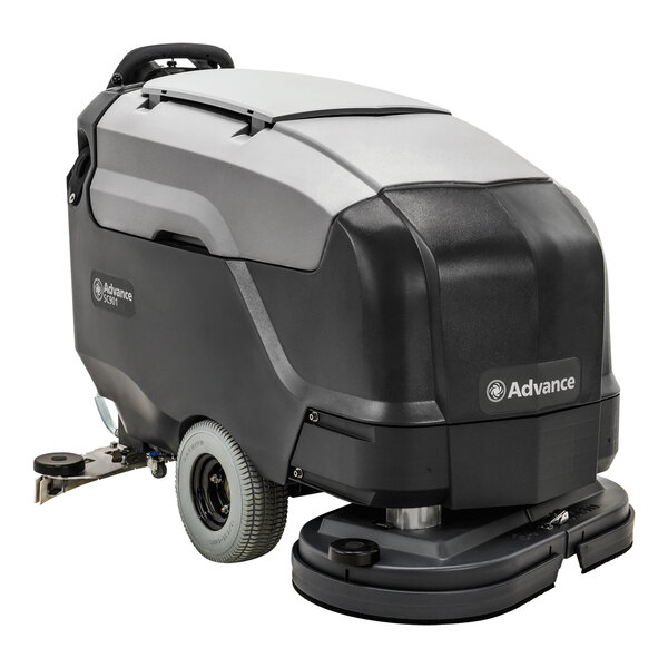 An Advance SC901 floor scrubber with wheels.