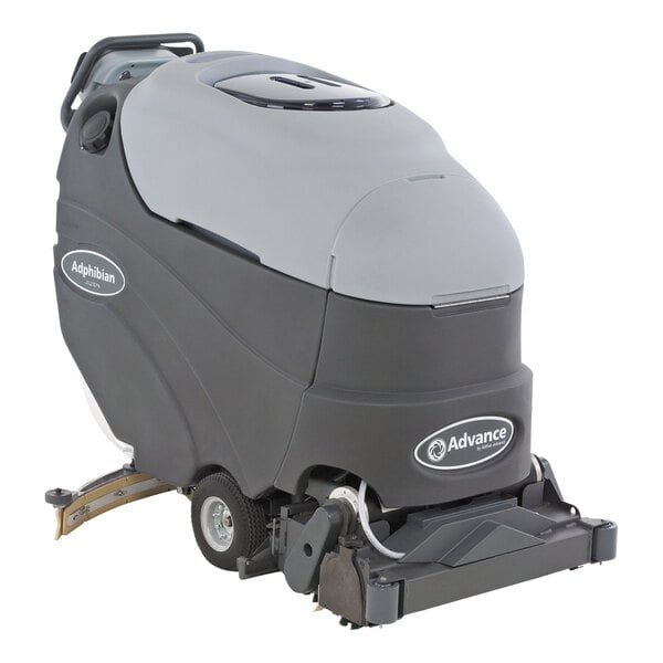 An Advance Adphibian multi-surface extractor and floor scrubber with a grey and black finish and wheels.