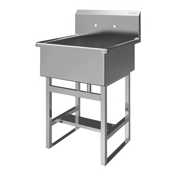 A Sani-Lav stainless steel floor-mounted hand sink on a metal stand.