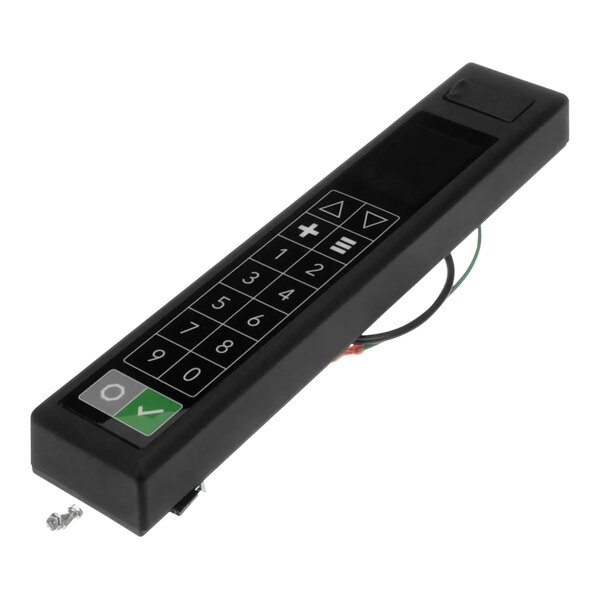 A black rectangular Amana Menumaster touch panel with a keypad and buttons.