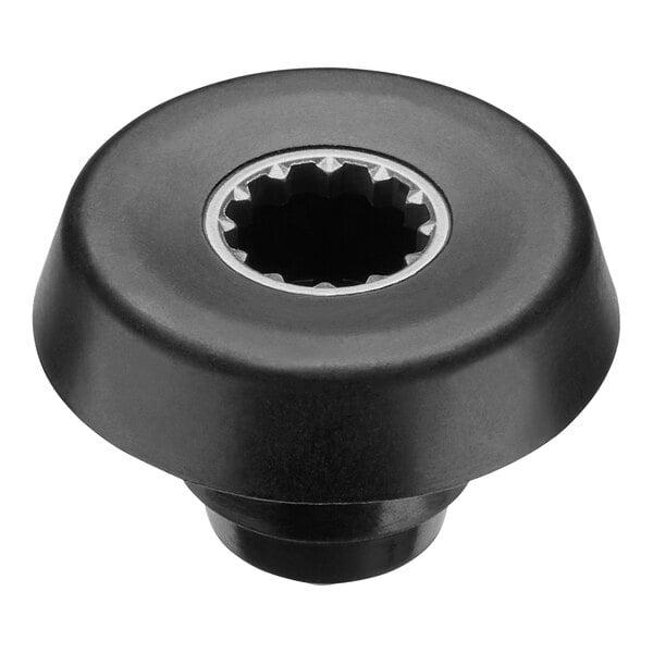 A black Waring coupling with a hole in it.