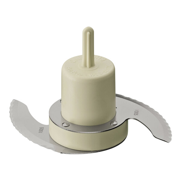 A white plastic Waring food chopper blade with a handle.