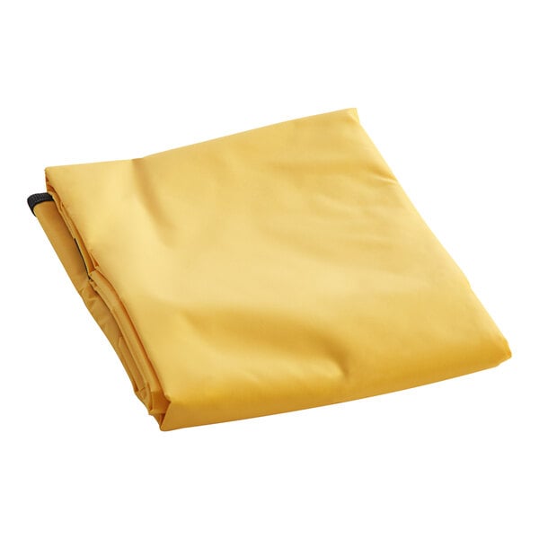 A yellow Lavex Premium vinyl janitor cart bag folded up.