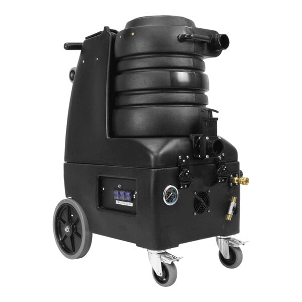 A black Mytee Breeze carpet extractor machine with wheels.