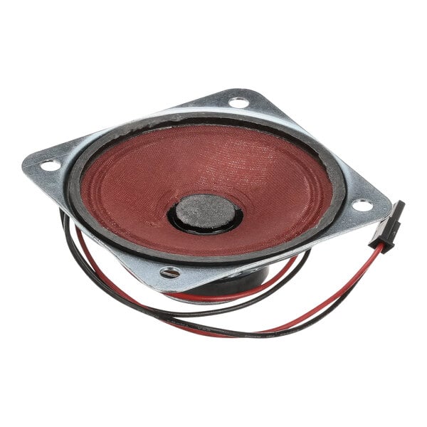 A Frymaster speaker with wires and a red cover.