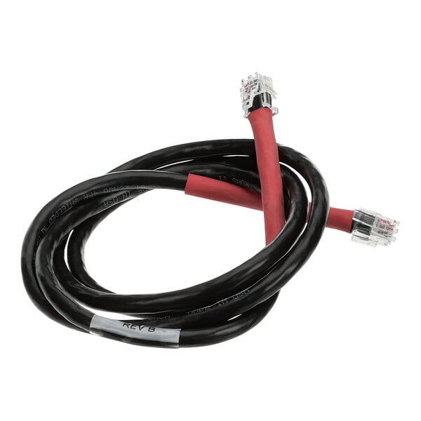 A red and black Frymaster P-Bus cable with a red connector.