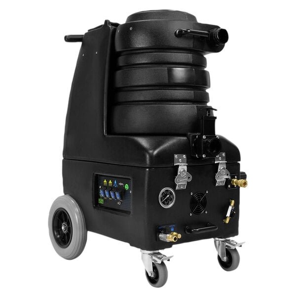 A black Mytee Breeze carpet extractor machine with wheels.