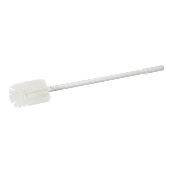 A white plastic brush with a white handle.