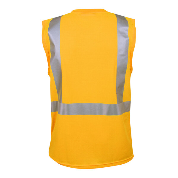 A Cordova orange mesh safety shirt with reflective tape.