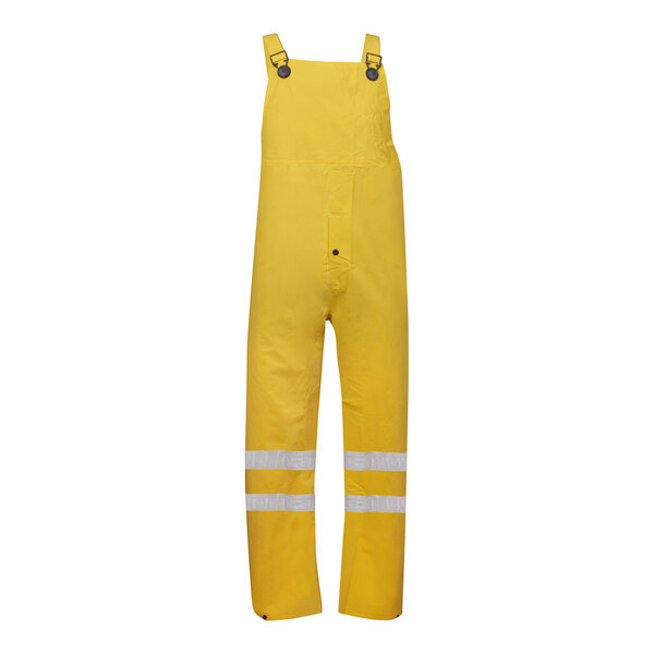 A hi-vis yellow Cordova rainsuit with reflective stripes.