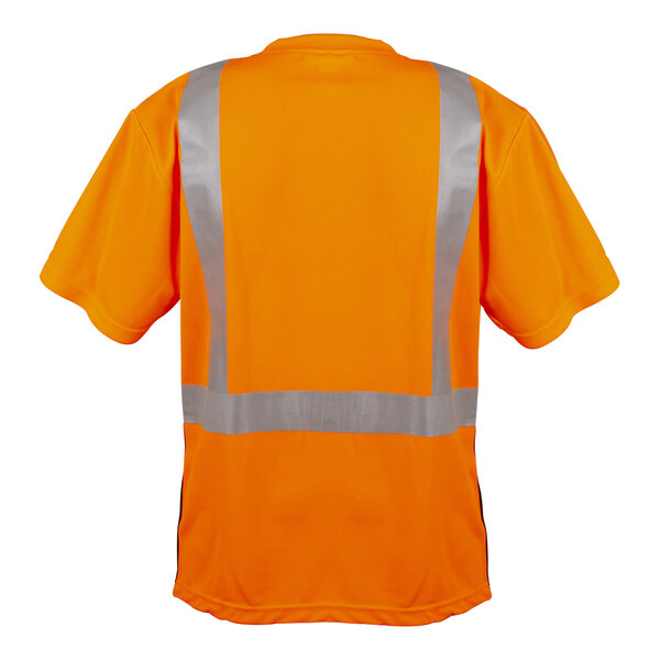 A back view of a Cordova Hi-Vis orange safety shirt with black front panel and reflective stripes.
