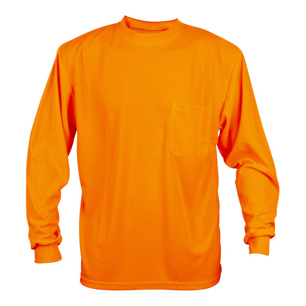 A Cordova orange mesh long sleeve shirt with a pocket.