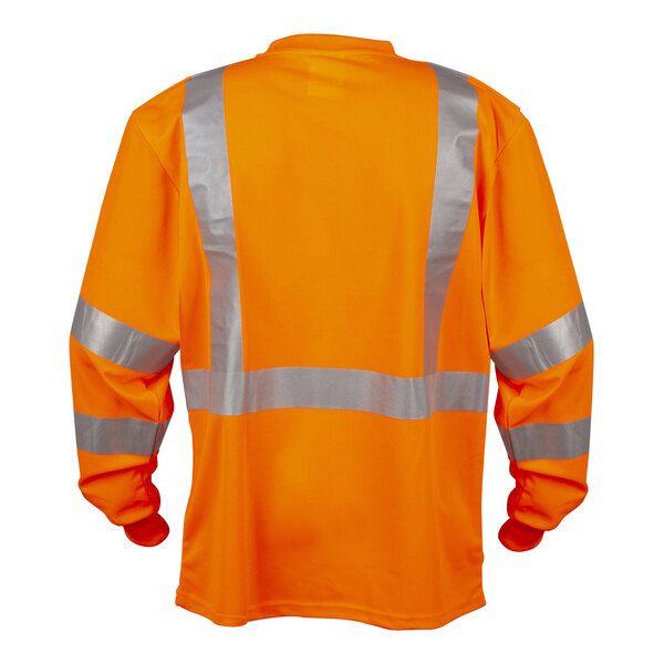 An orange Cordova mesh long sleeve safety shirt with reflective stripes.