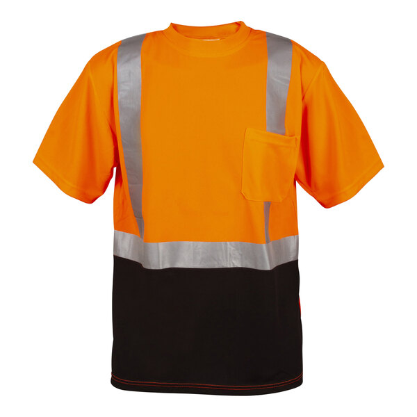 An orange and black Cordova safety shirt with reflective stripes.