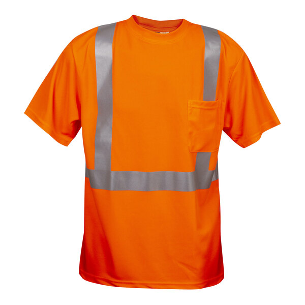 An orange Cordova safety shirt with reflective stripes.