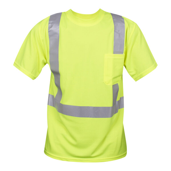 A yellow safety shirt with reflective stripes.