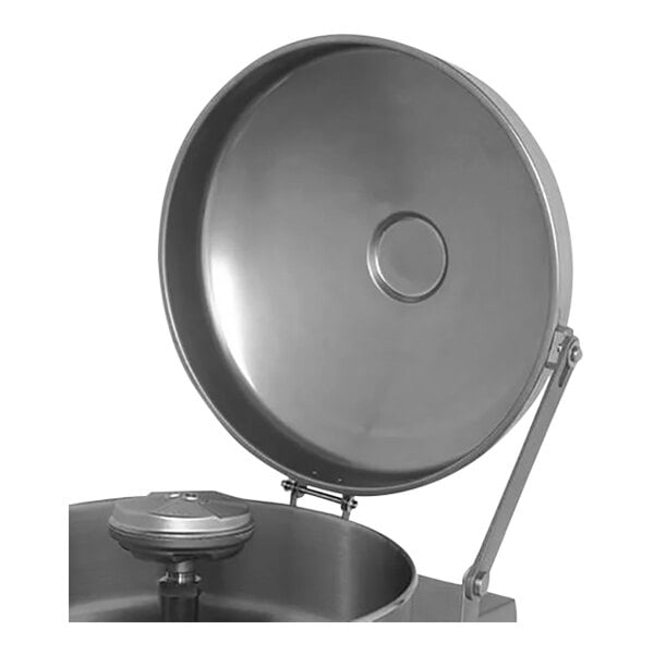 A close-up of a Haws stainless steel circular dust cover with a lid.