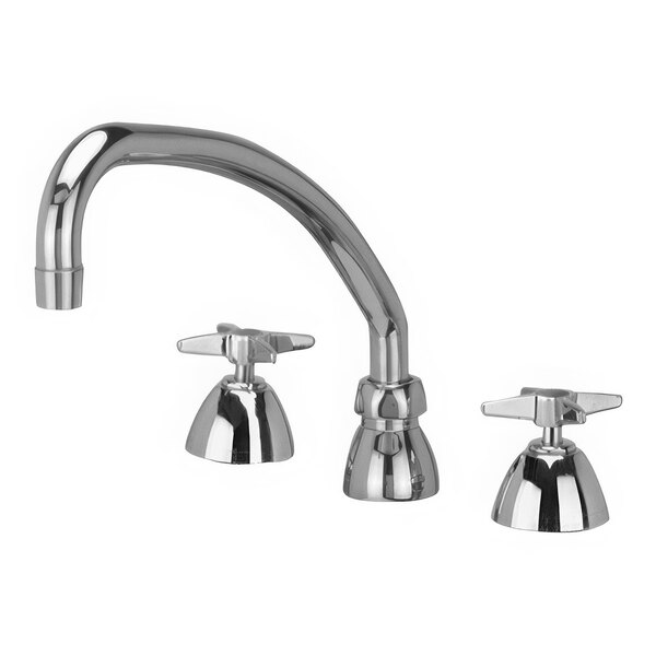 A Zurn deck-mount faucet with cross handles and a swing spout.