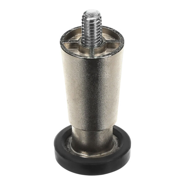 A Grindmaster metal adjustable leg with a black rubber base.