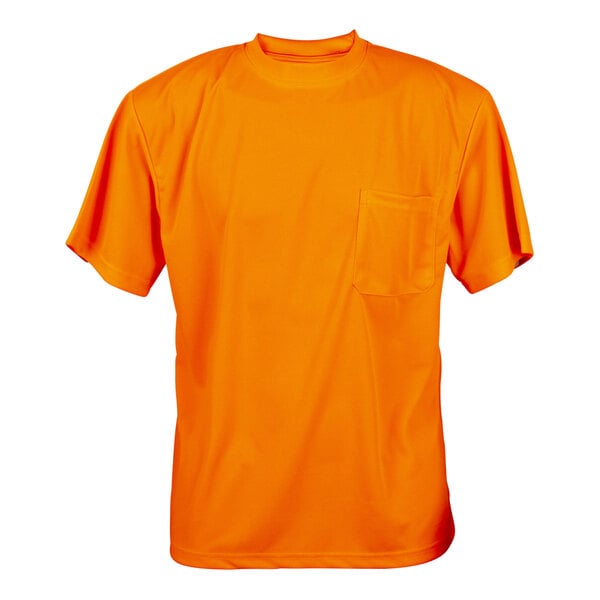 A Cordova hi-vis orange mesh short sleeve safety shirt with a pocket.