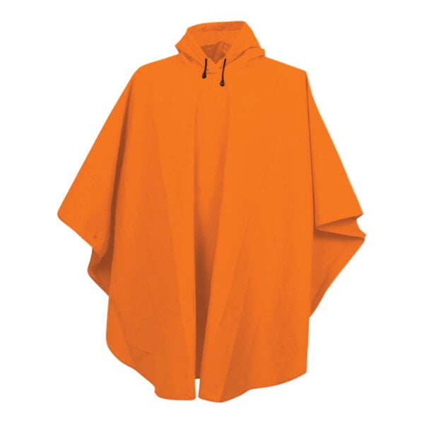 An orange Cordova rain poncho with a hood.