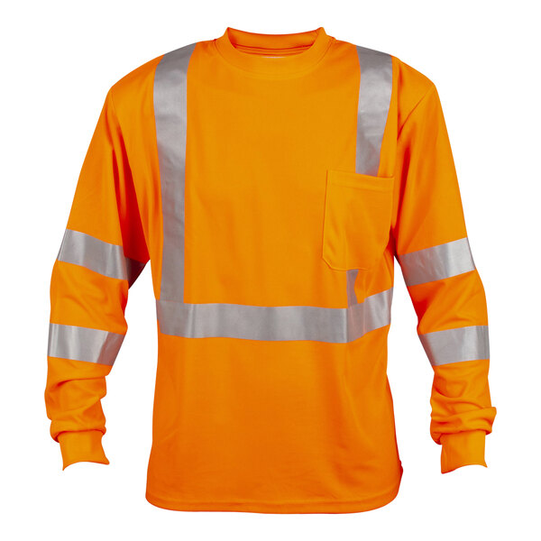 A Cordova orange mesh long sleeve safety shirt with reflective stripes.