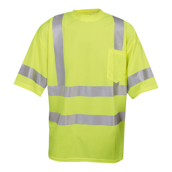 A yellow Cordova short sleeve safety shirt with reflective stripes.