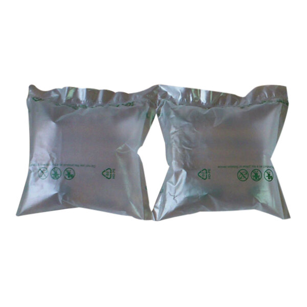 A Sealer Sales plastic bag with green text filled with air pillow film.