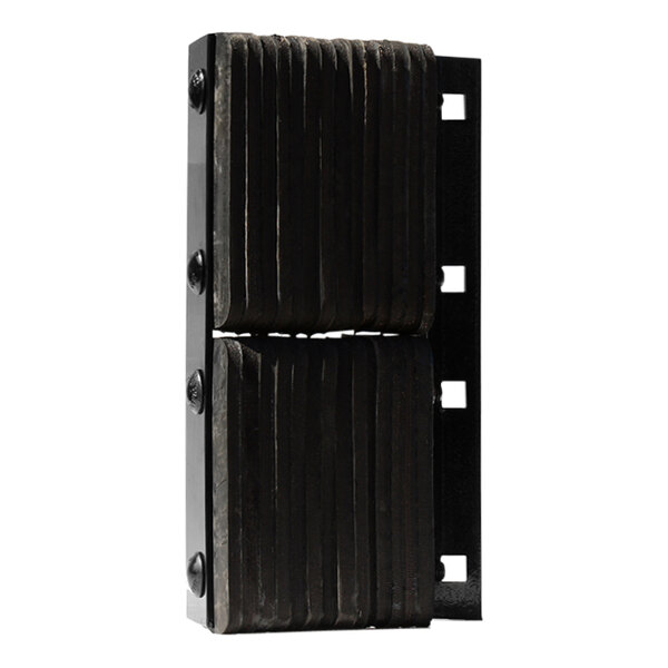 A black metal Durable Standard Dock Bumper with black metal plates on the flat side.