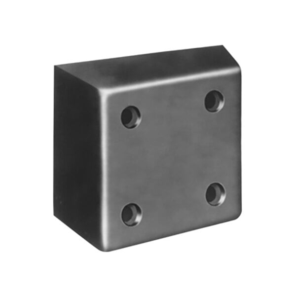 A black cube shaped molded rubber dock bumper with holes.