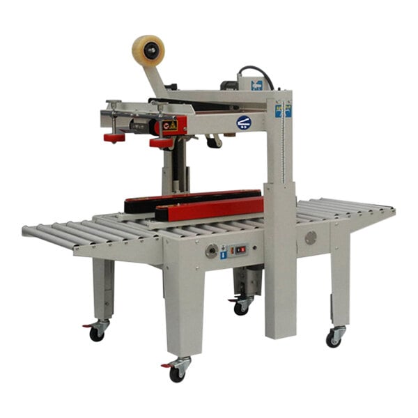 A Sealer Sales semi-automatic carton sealer with adjustable belts for top and side drive.