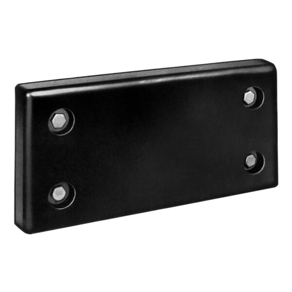 A black rectangular rubber dock bumper with two holes on it.