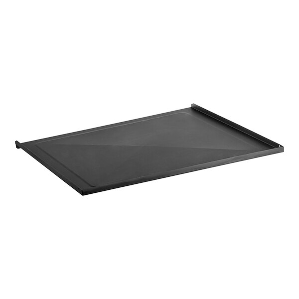 A black rectangular Cooking Performance Group cavity baseboard with a black handle.