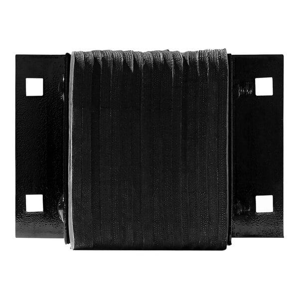 A black metal dock bumper with holes.