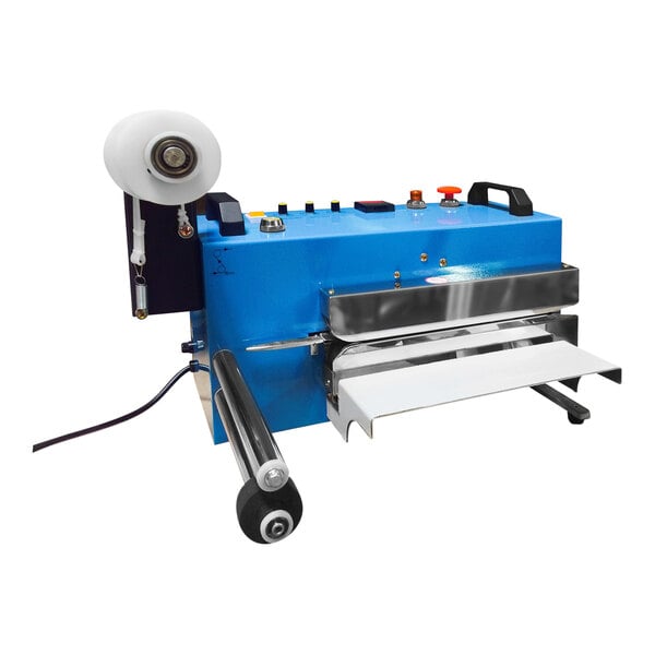 A blue Sealer Sales Air Pillow Machine with black and blue buttons and a black handle.