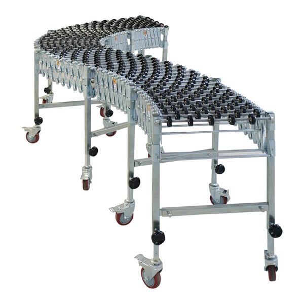 A Sealer Sales expandable gravity skate wheel conveyor with wheels on a white background.