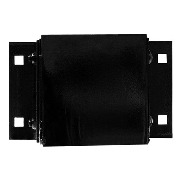 A black rectangular steel-faced dock bumper with holes.