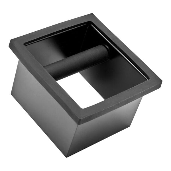 A black square Rhino Coffee Gear knock chute with a handle.