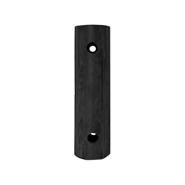 A black rectangular piece of extruded black plastic with holes.