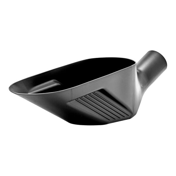 A black plastic Rhino Coffee Gear bean scoop with a long handle.