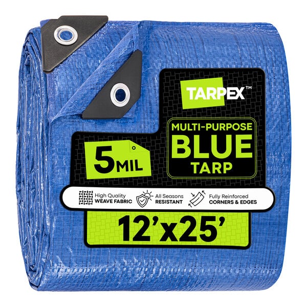 Tarpex 12' x 25' Blue Weather-Resistant 5 Mil Multipurpose Polyethylene Tarp BT-TA-1225