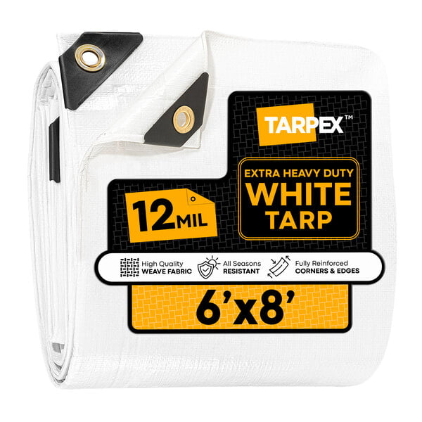 Tarpex 6' x 8' White Extra Heavy-Duty Weatherproof 12 Mil Multipurpose Polyethylene Tarp WHD-TA-68