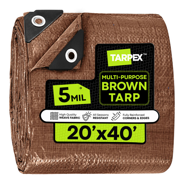 Tarpex 20' x 40' Brown Weather-Resistant 5 Mil Multipurpose Polyethylene Tarp BRT-TA-2040