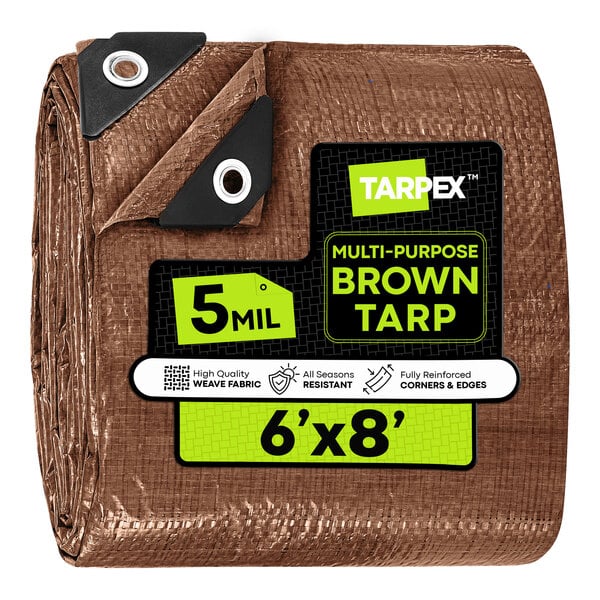 Tarpex 6' x 8' Brown Weather-Resistant 5 Mil Multipurpose Polyethylene Tarp BRT-TA-68