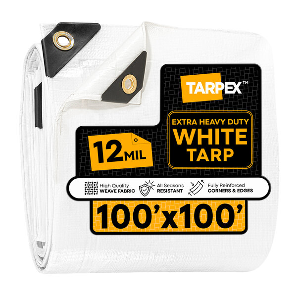 Tarpex 100' x 100' White Extra Heavy-Duty Weatherproof 12 Mil Multipurpose Polyethylene Tarp WHD-TA-100100