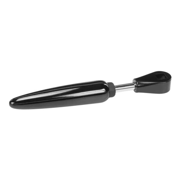 A black handle for a Hamilton Beach juicer on a white background.