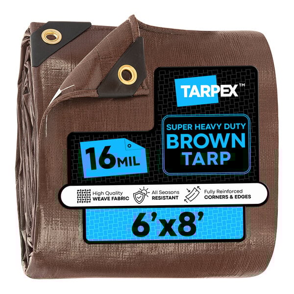 Tarpex 6' x 8' Brown Super Heavy-Duty Weatherproof 16 Mil Polyethylene Tarp BHD-TA-68