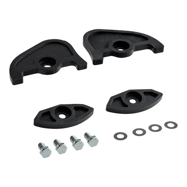 A pair of black rubber foot pads with holes.