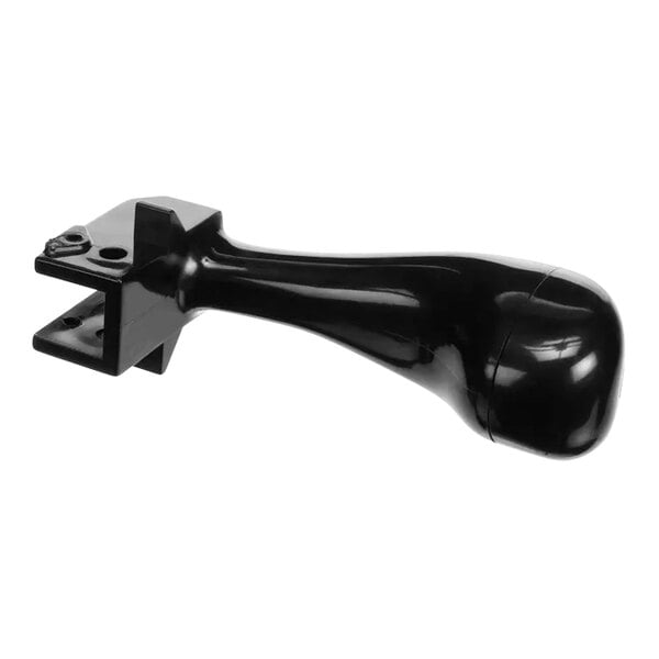 A close-up of a black plastic Grindmaster tap handle with a hole.